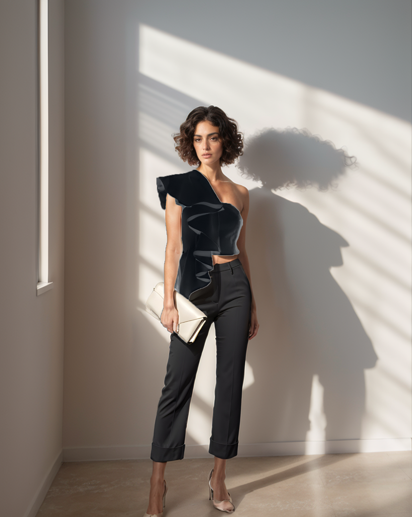 Black One Shoulder Ruffle Top