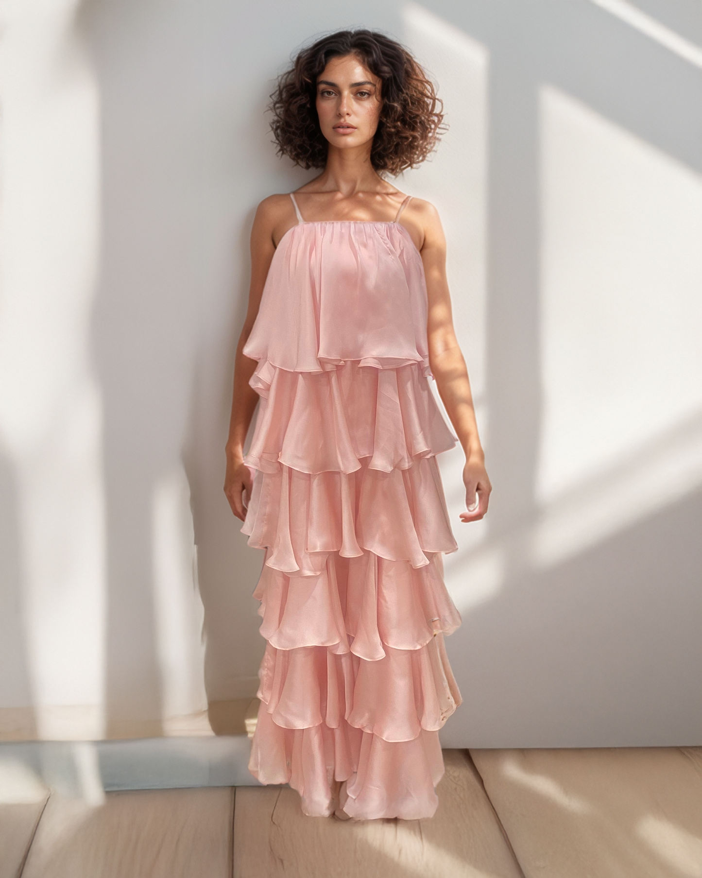 LUXE Pink Ruffle Maxi