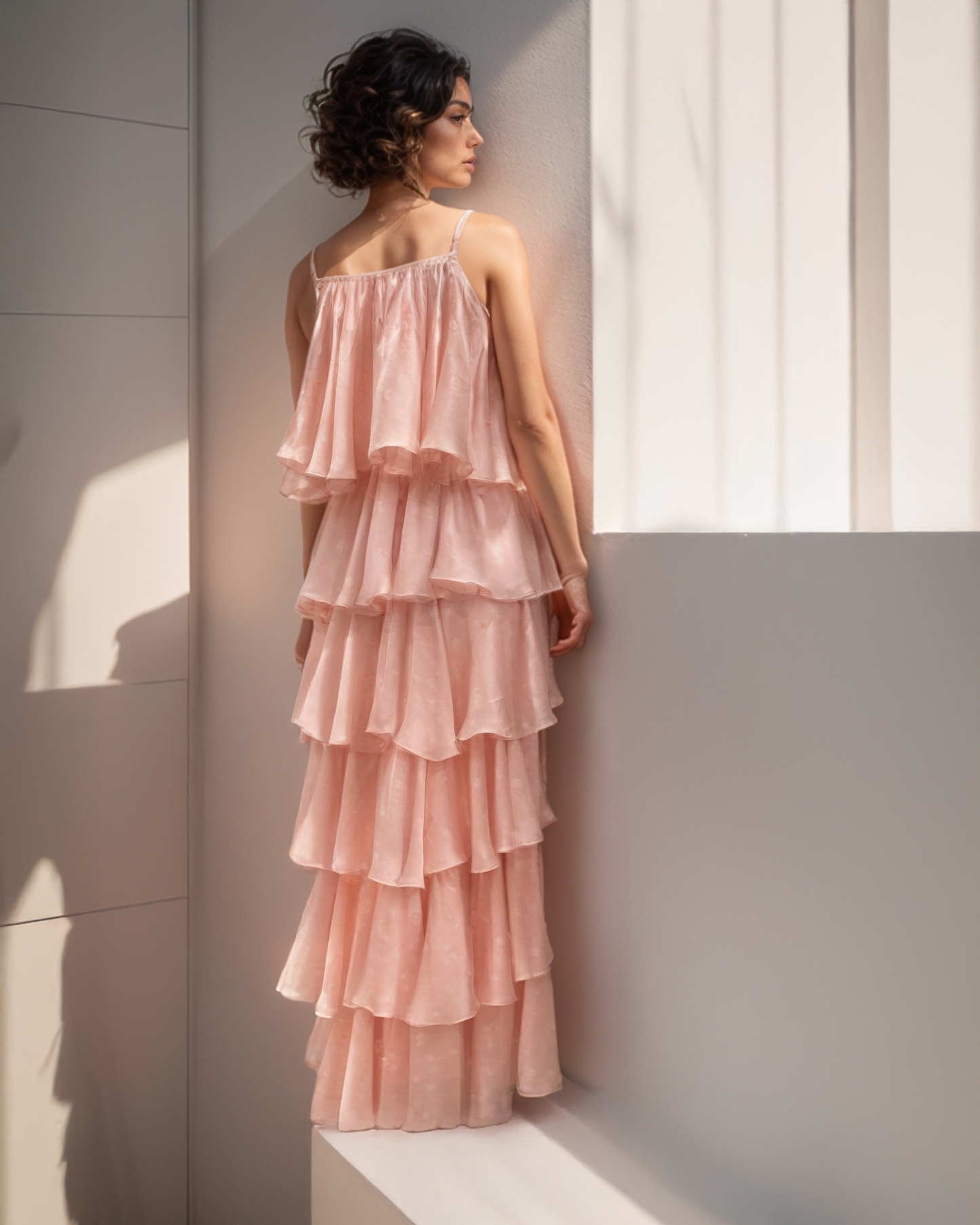 LUXE Pink Ruffle Maxi