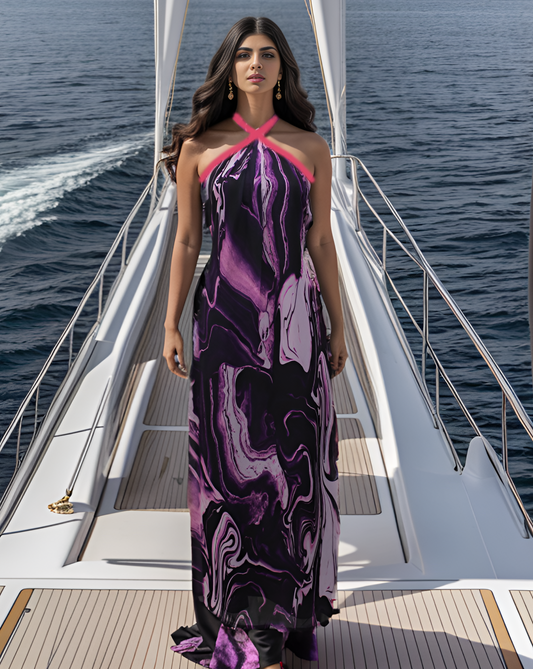 Purple Marble Halter Gown
