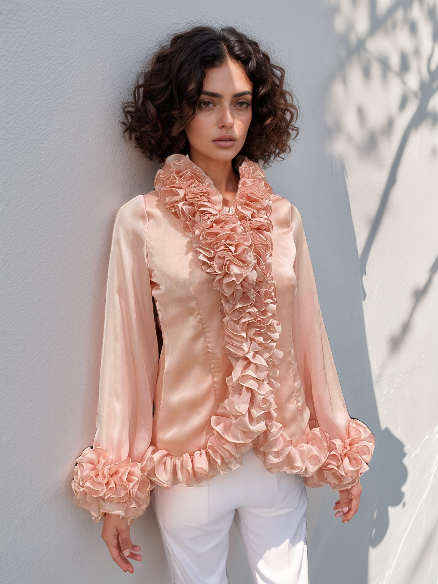 Coral Ruffle Neck Top