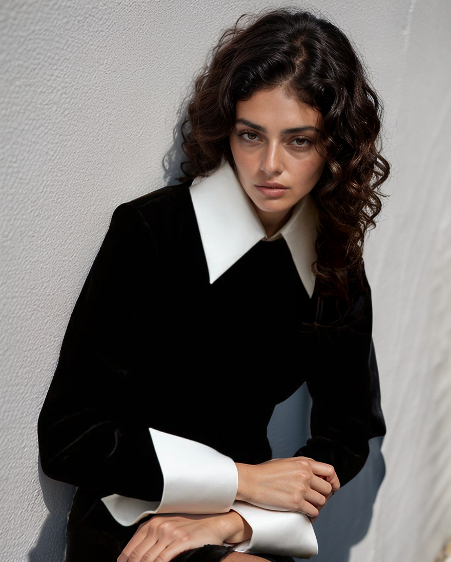 LUXE Black White Collar Cuff Gown