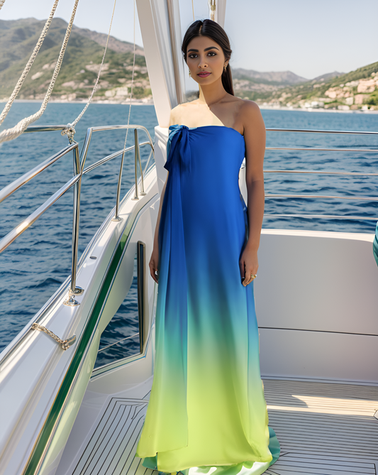 Blue Yellow Ombre Tube Gown