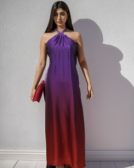 Purple Orange Halter Gown