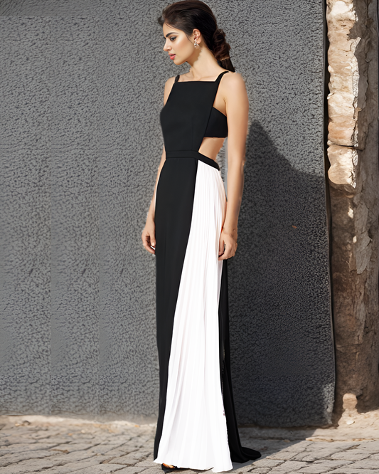 Black White Panel Cut-Out Gown