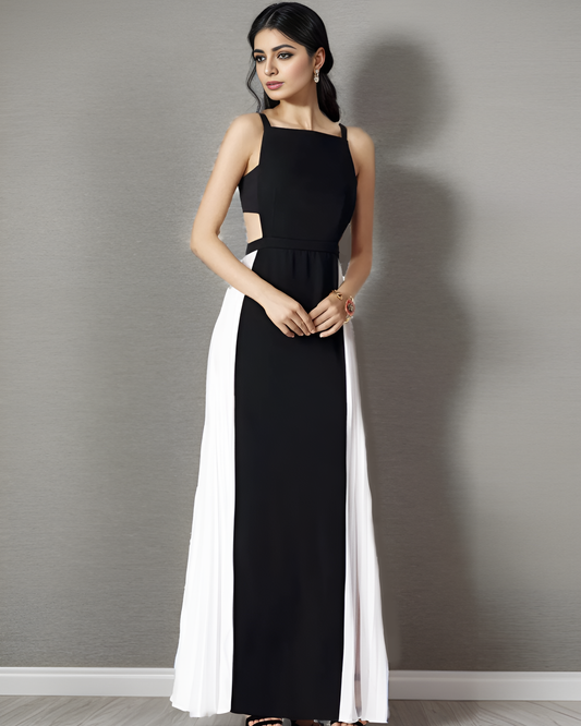 Black White Panel Cut-Out Gown