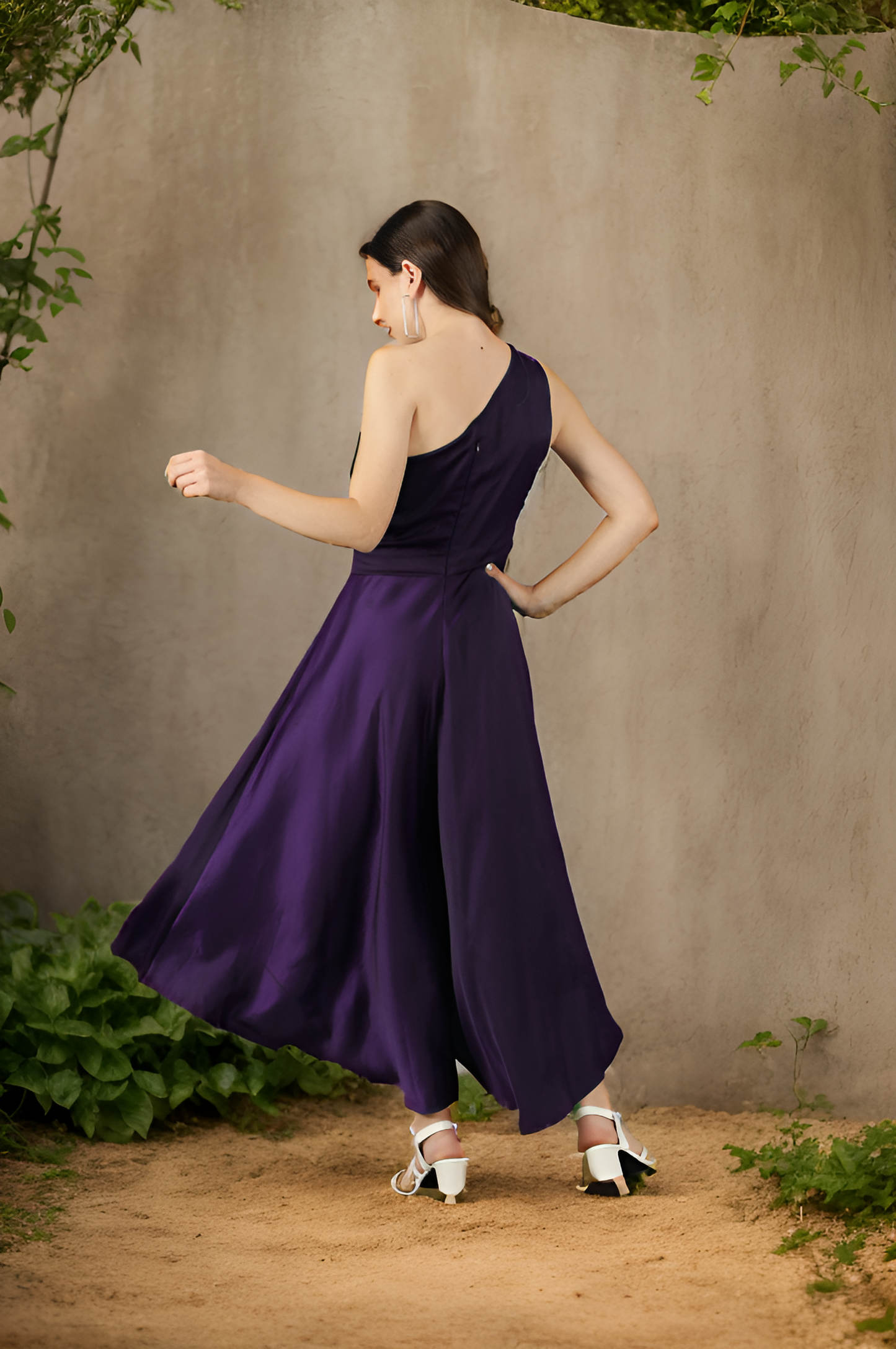 CLEARANCE - Wine One Shoulder Asymmetric Dress