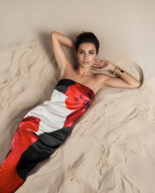 Hibiscus Black White Tube Gown