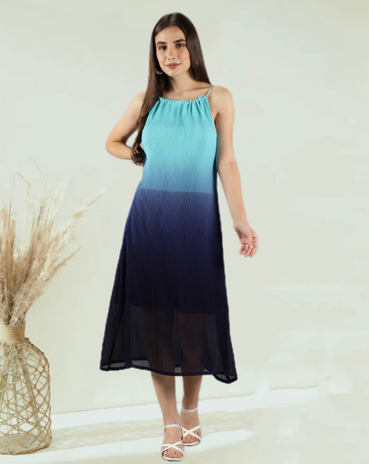 CLEARANCE - Ombre Blue Halter Dress
