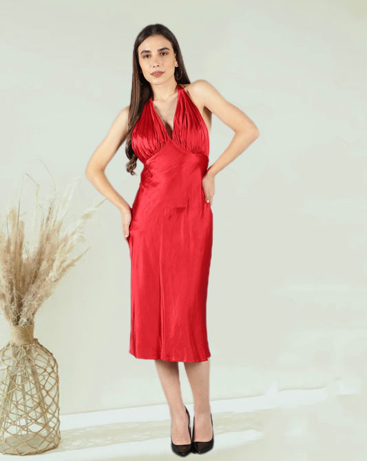 CLEARANCE - Red Marilyn Halter Dress