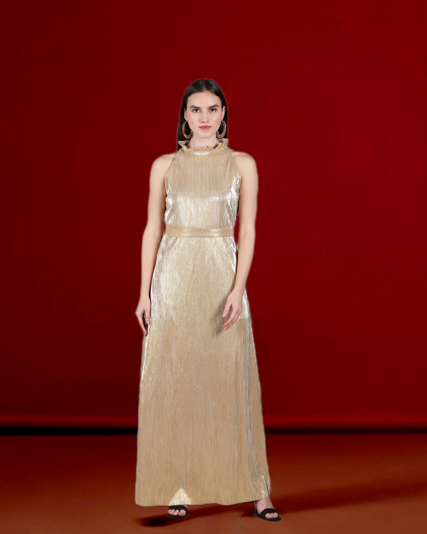 Metallic Gold Halter Gown