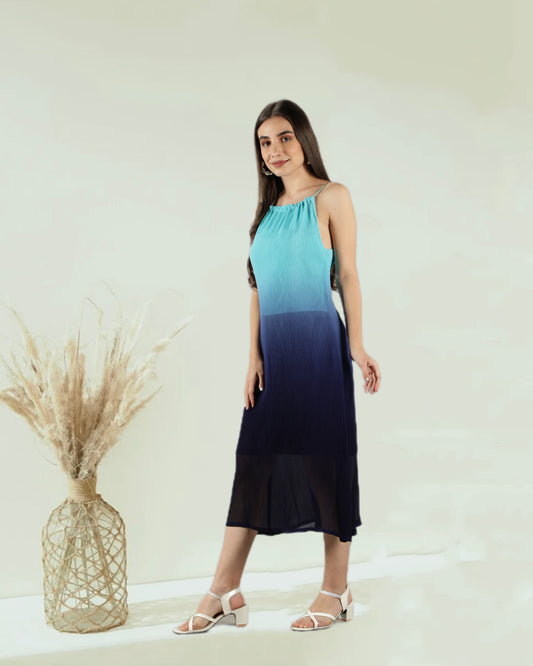 CLEARANCE - Ombre Blue Halter Dress