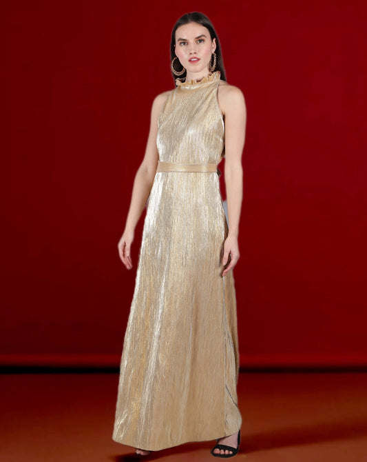 Metallic Gold Halter Gown