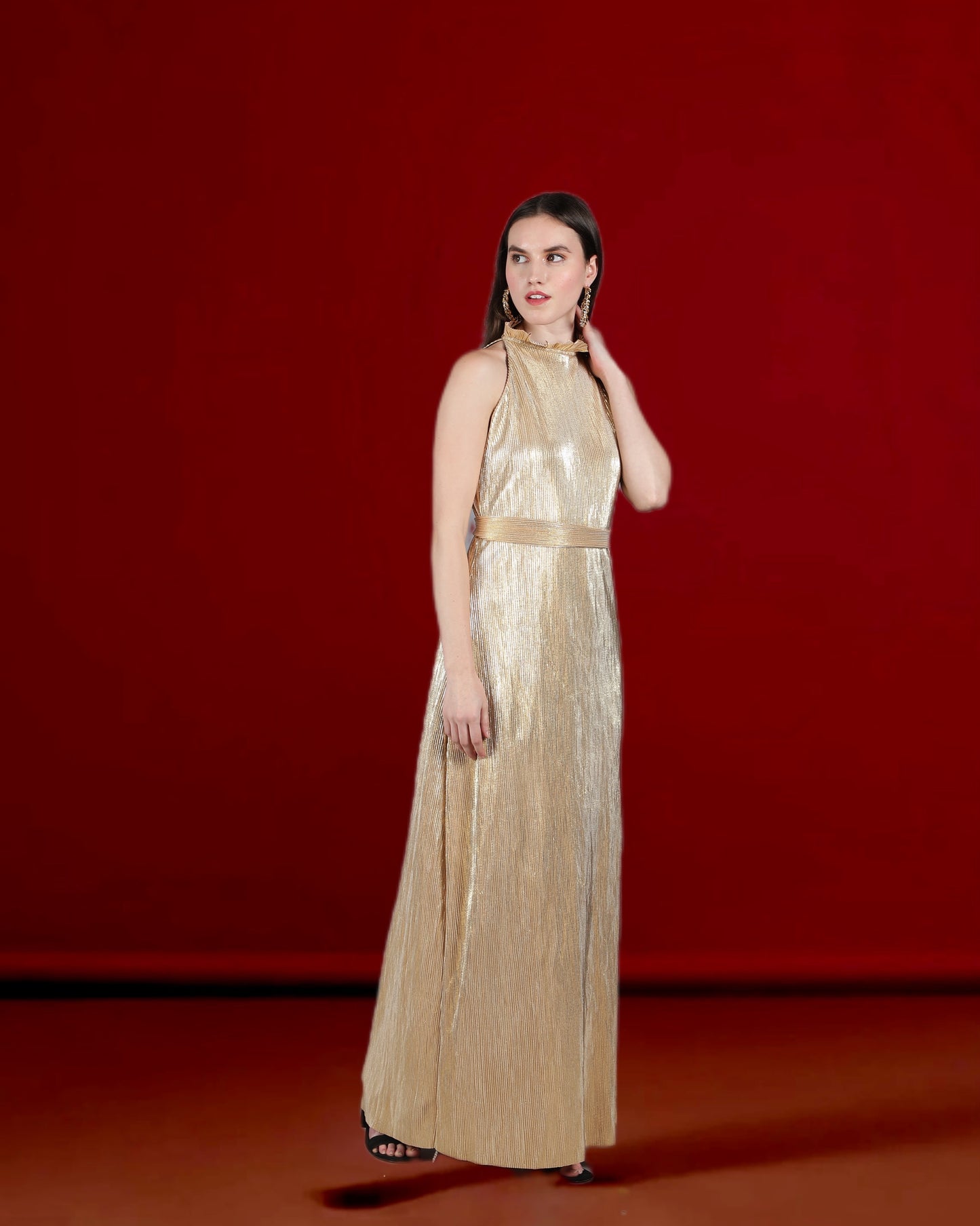 Metallic Gold Halter Gown