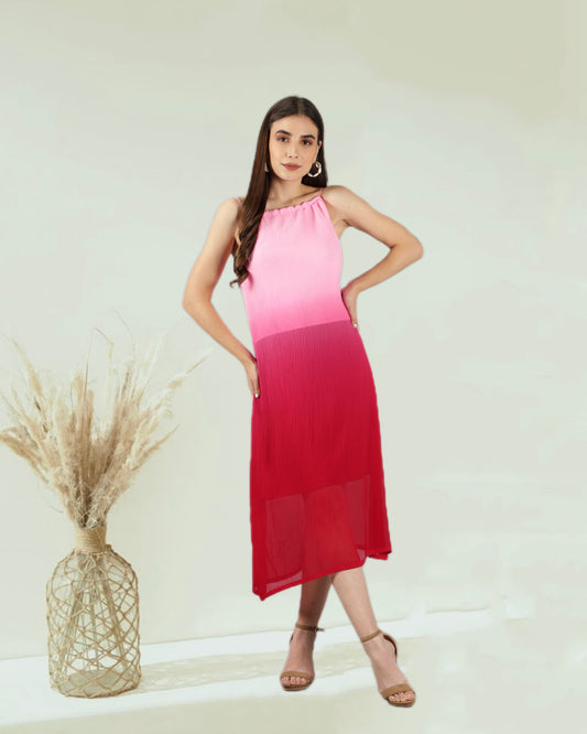 CLEARANCE - Ombre Pink Halter Dress