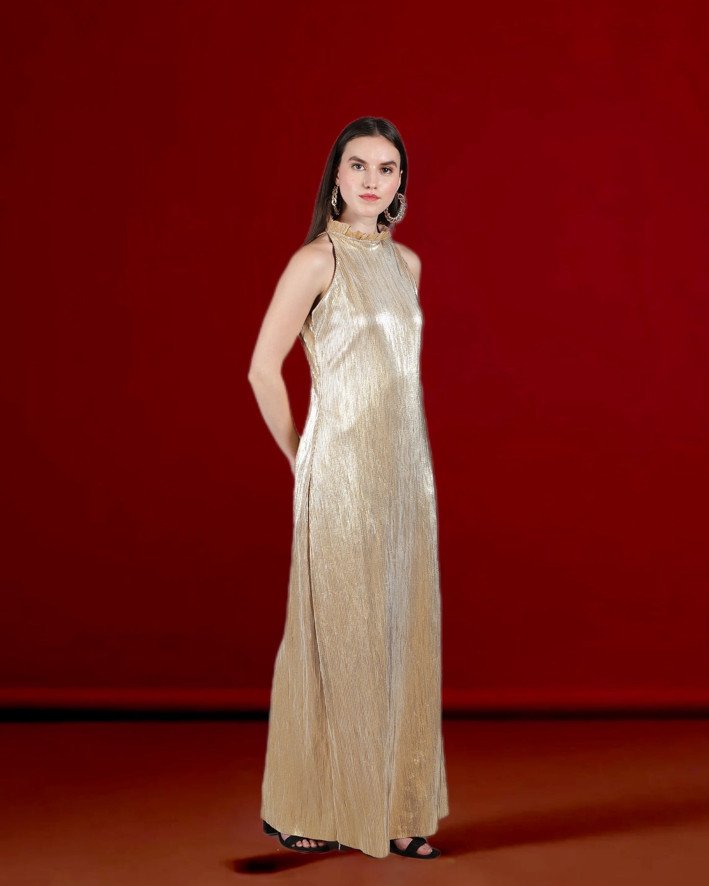 Metallic Gold Halter Gown