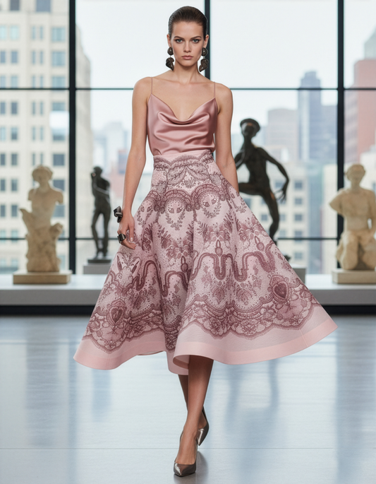 Vintage Pink Paisley Skirt