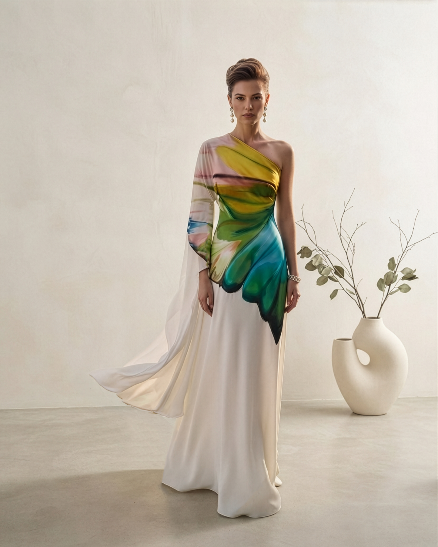 Flora Hand Painted Cream Gown