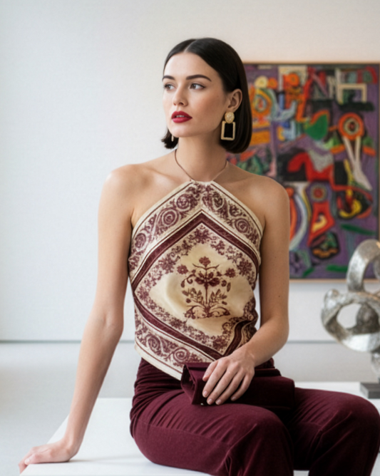 Cream Burgundy Handkerchief Top