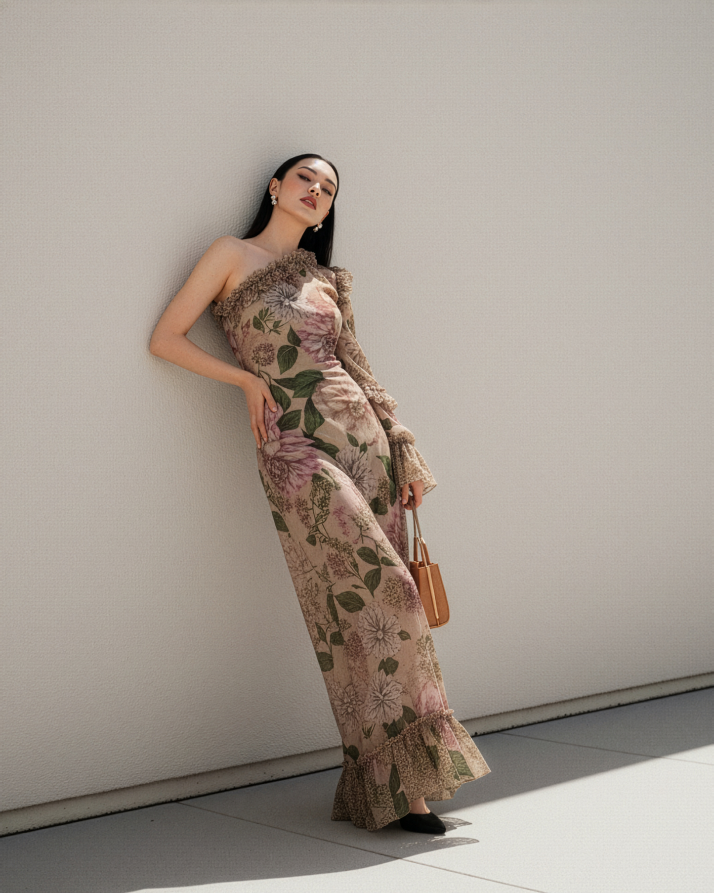 Floral Ruffle One Shoulder Dress