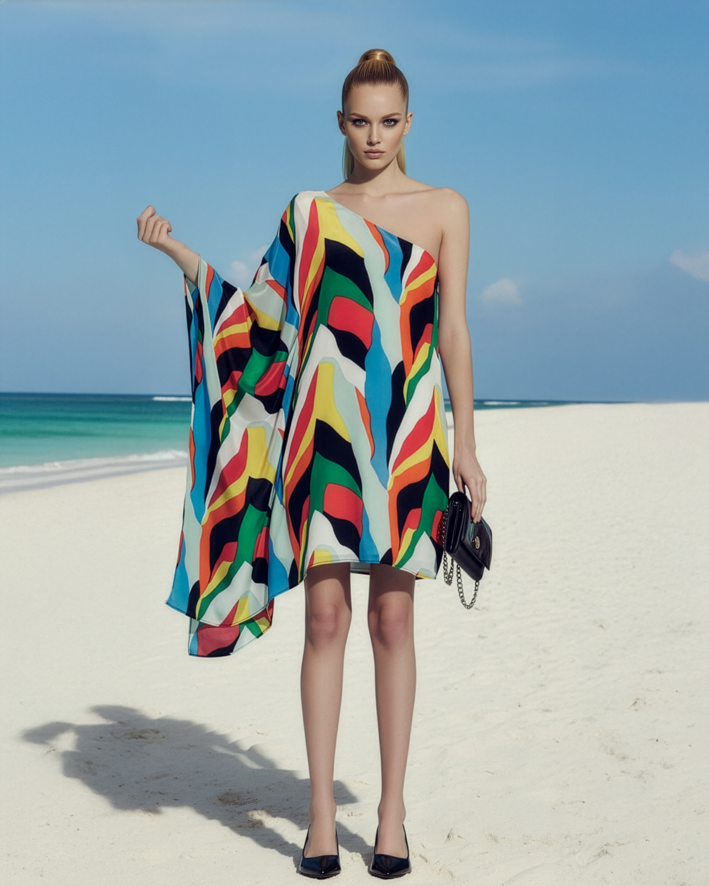 Geometric Abstract One Shoulder Dress