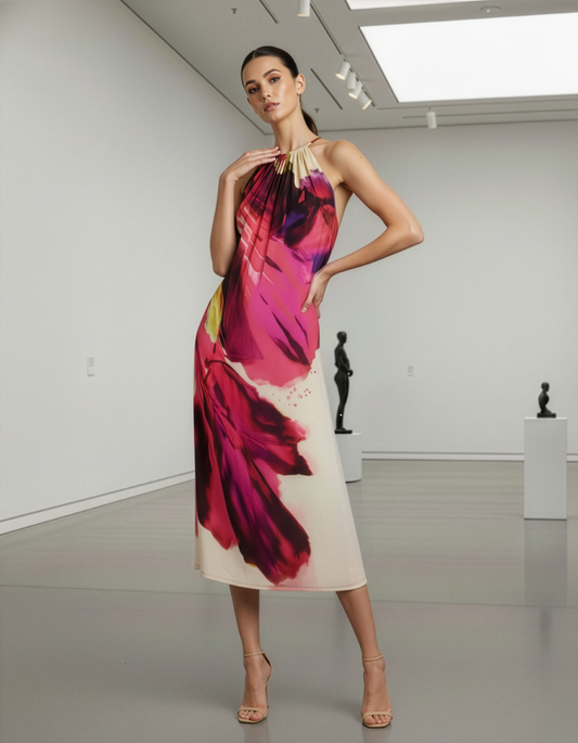 Flower Petal Abstract Halter Dress