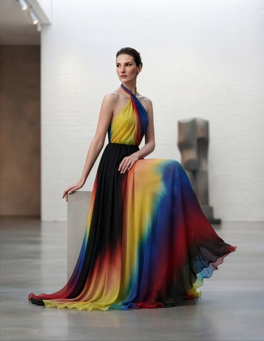 Rainbow Ombre Halter Gown