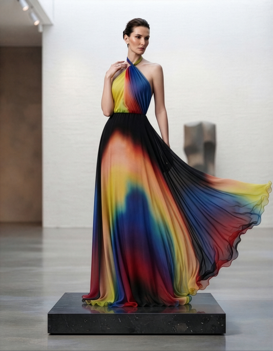 Rainbow Ombre Halter Gown