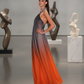 Grey Orange Ombre Halter Gown