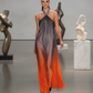 Grey Orange Ombre Halter Gown