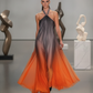Grey Orange Ombre Halter Gown