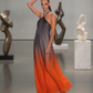 Grey Orange Ombre Halter Gown