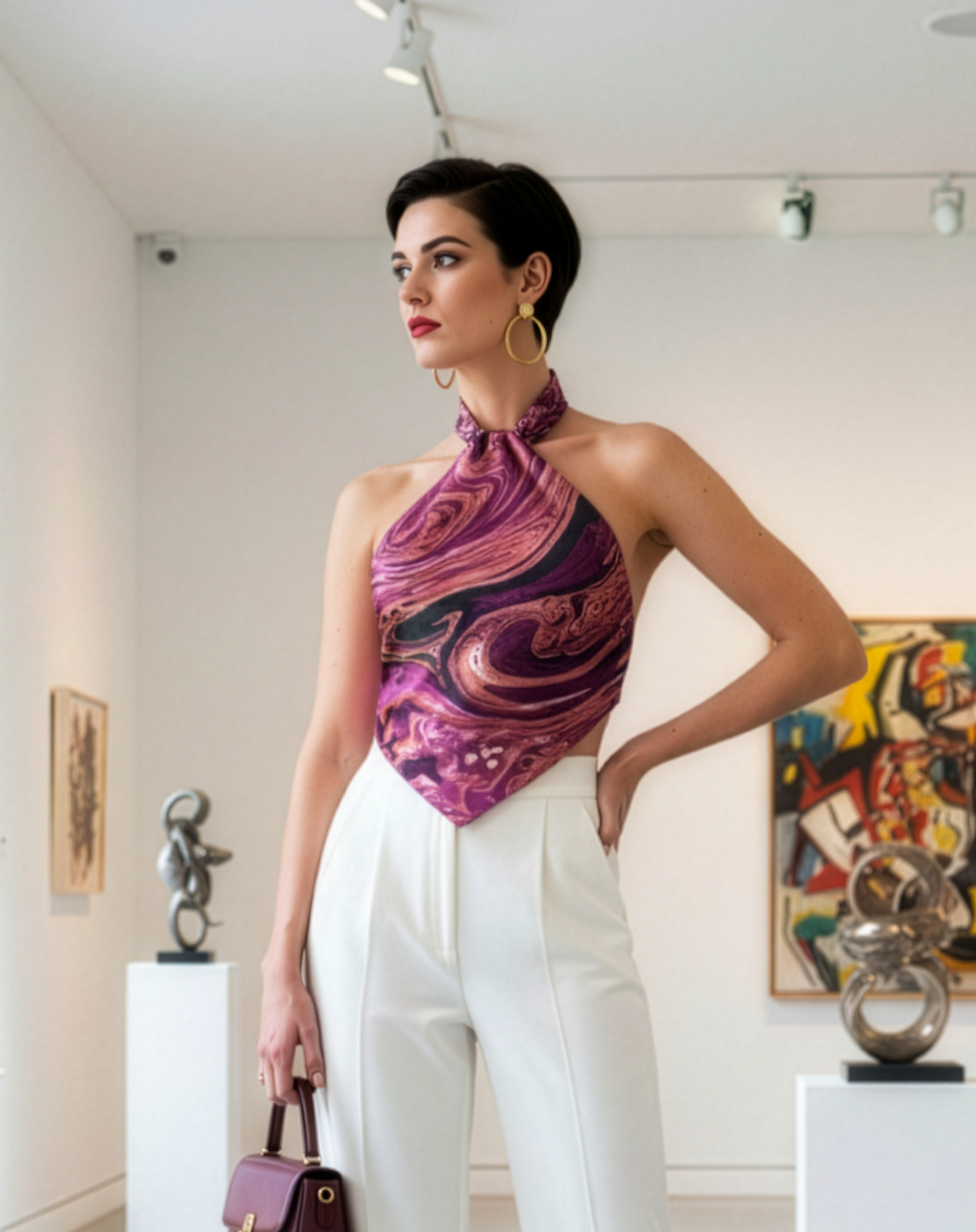 Magenta Marble Handkerchief Top