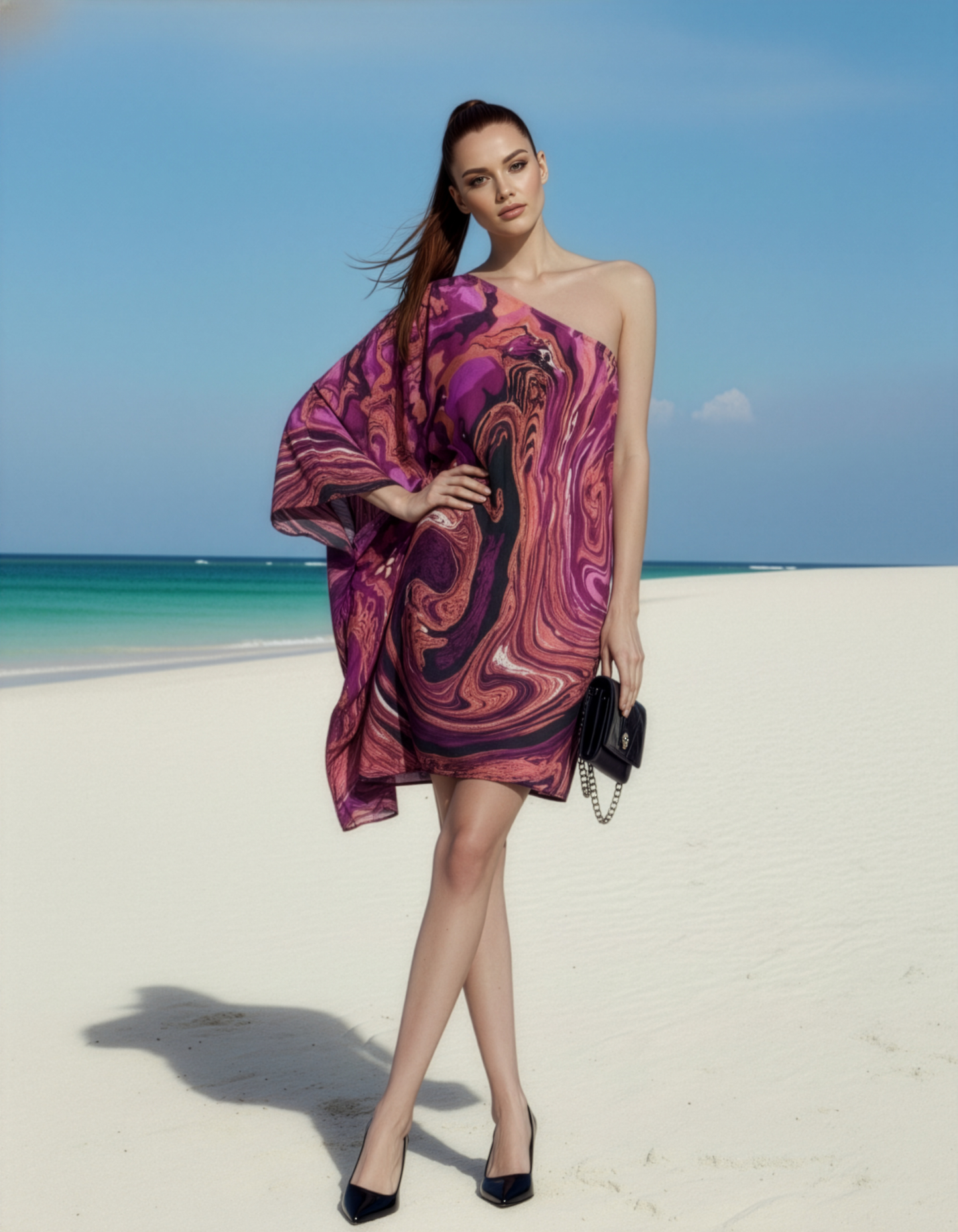 Magenta Marble One Shoulder Dress