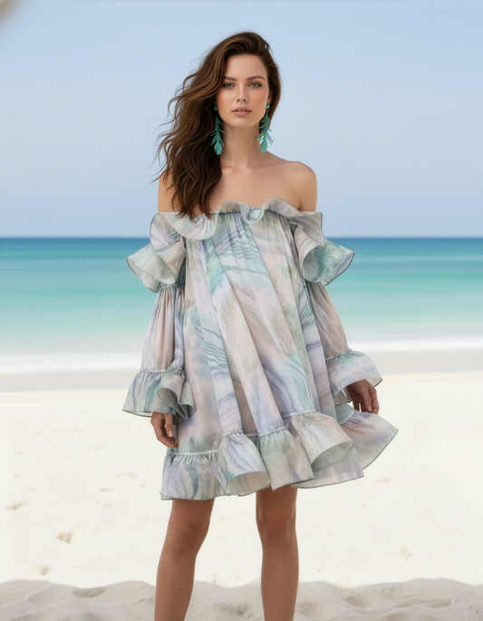 Marble Off Ruffle Dress
