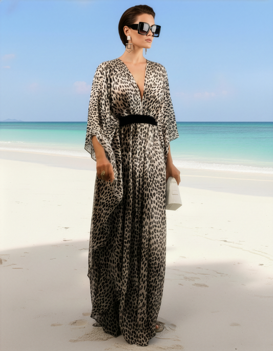 White Cheetah Kaftan Cover Up