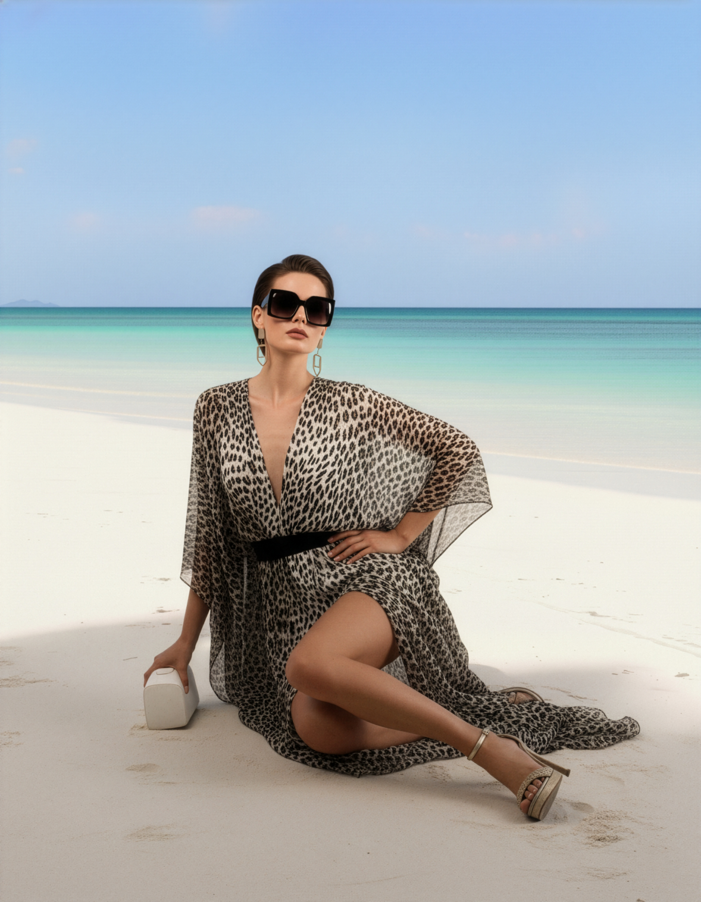 White Cheetah Kaftan Cover Up