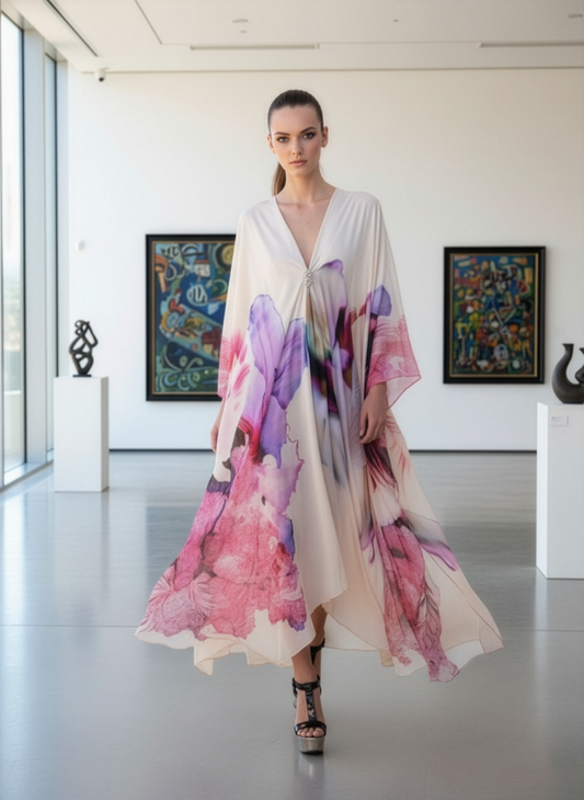 Floral Cream Kaftan Cover Up