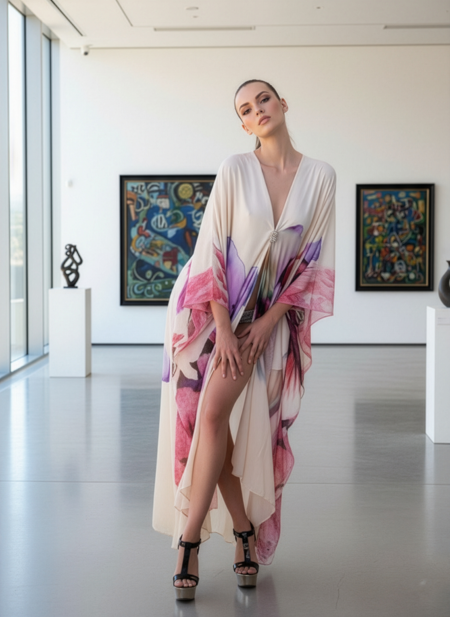 Floral Cream Kaftan Cover Up