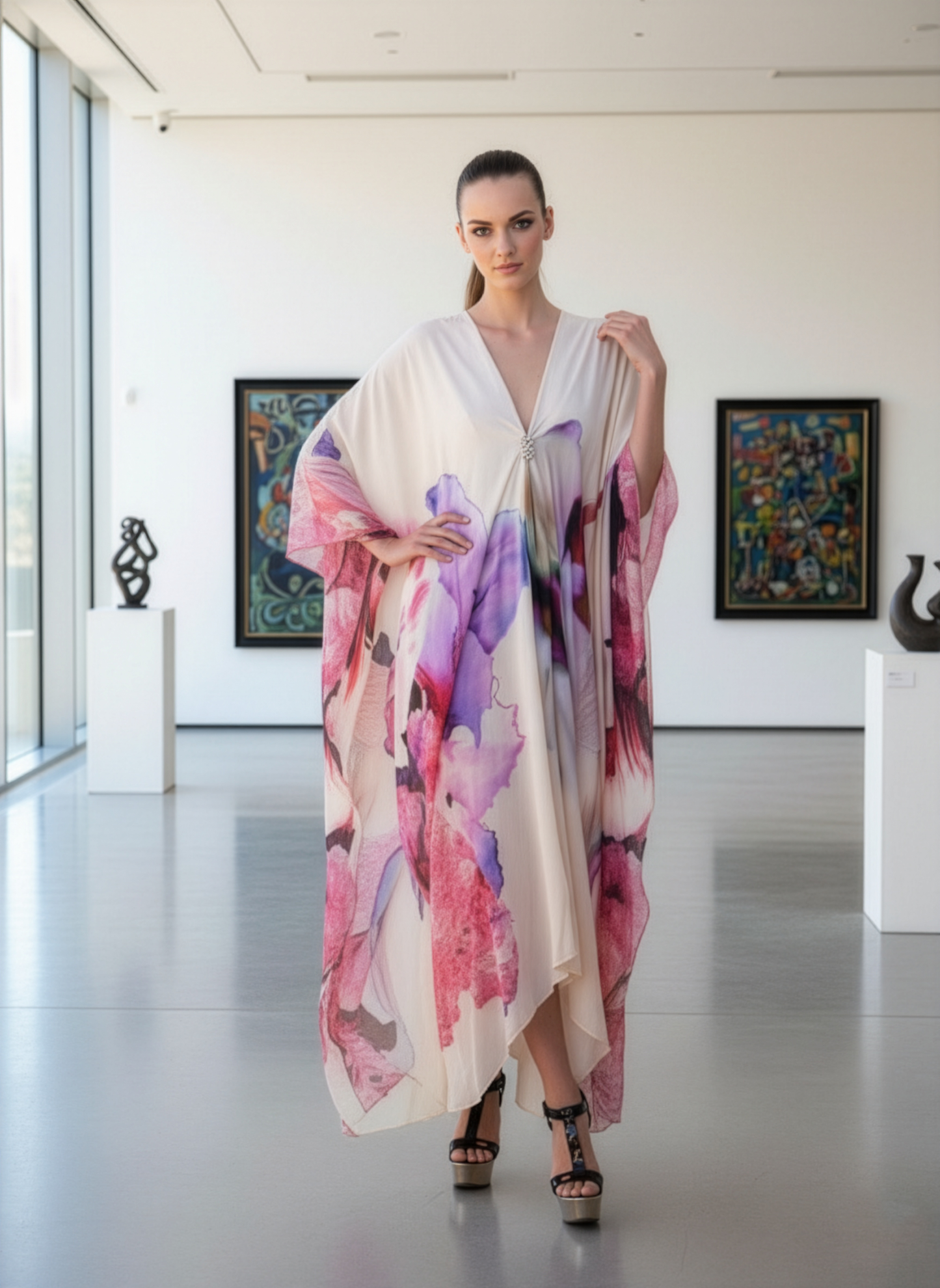 Floral Cream Kaftan Cover Up