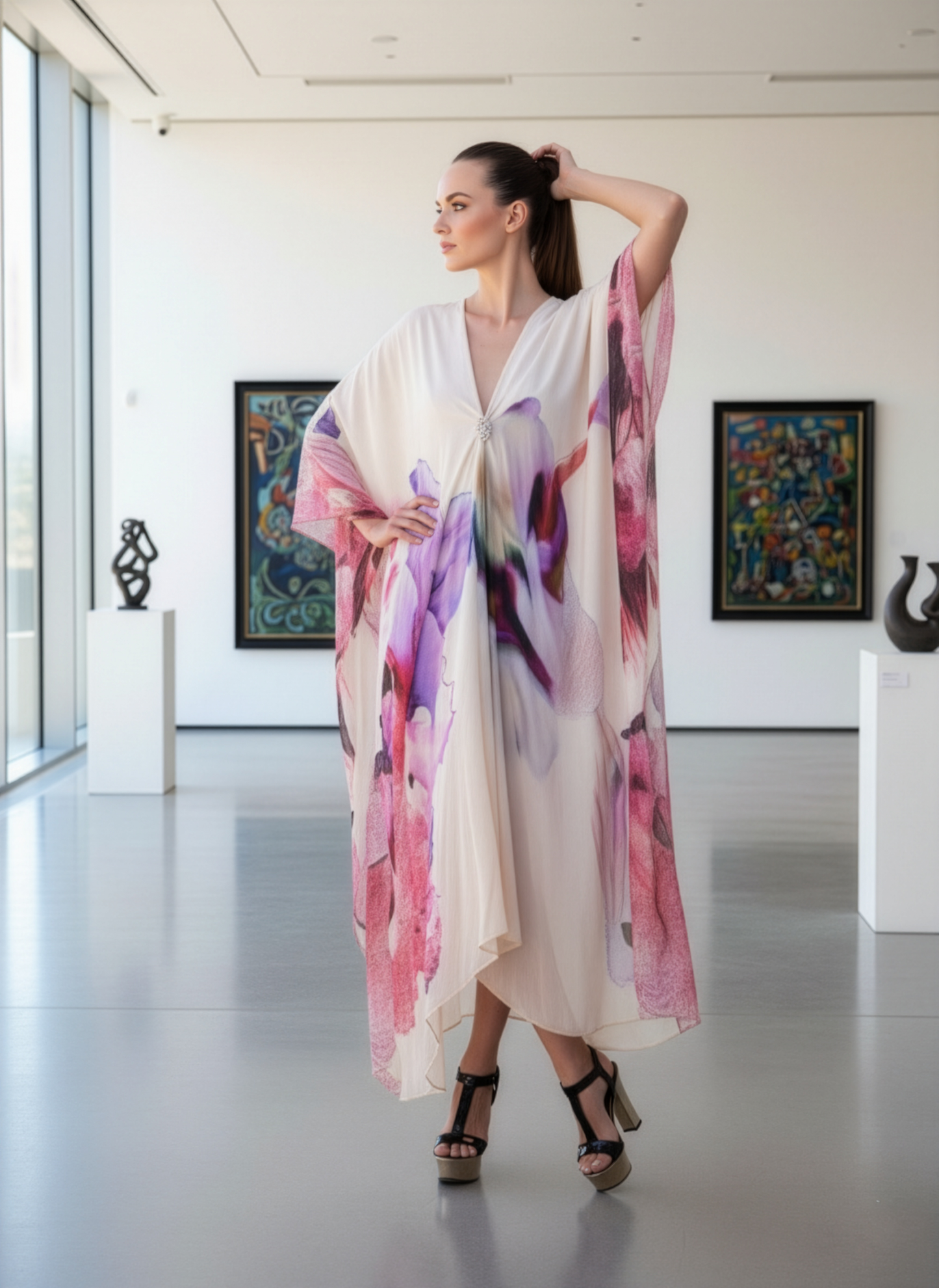 Floral Cream Kaftan Cover Up