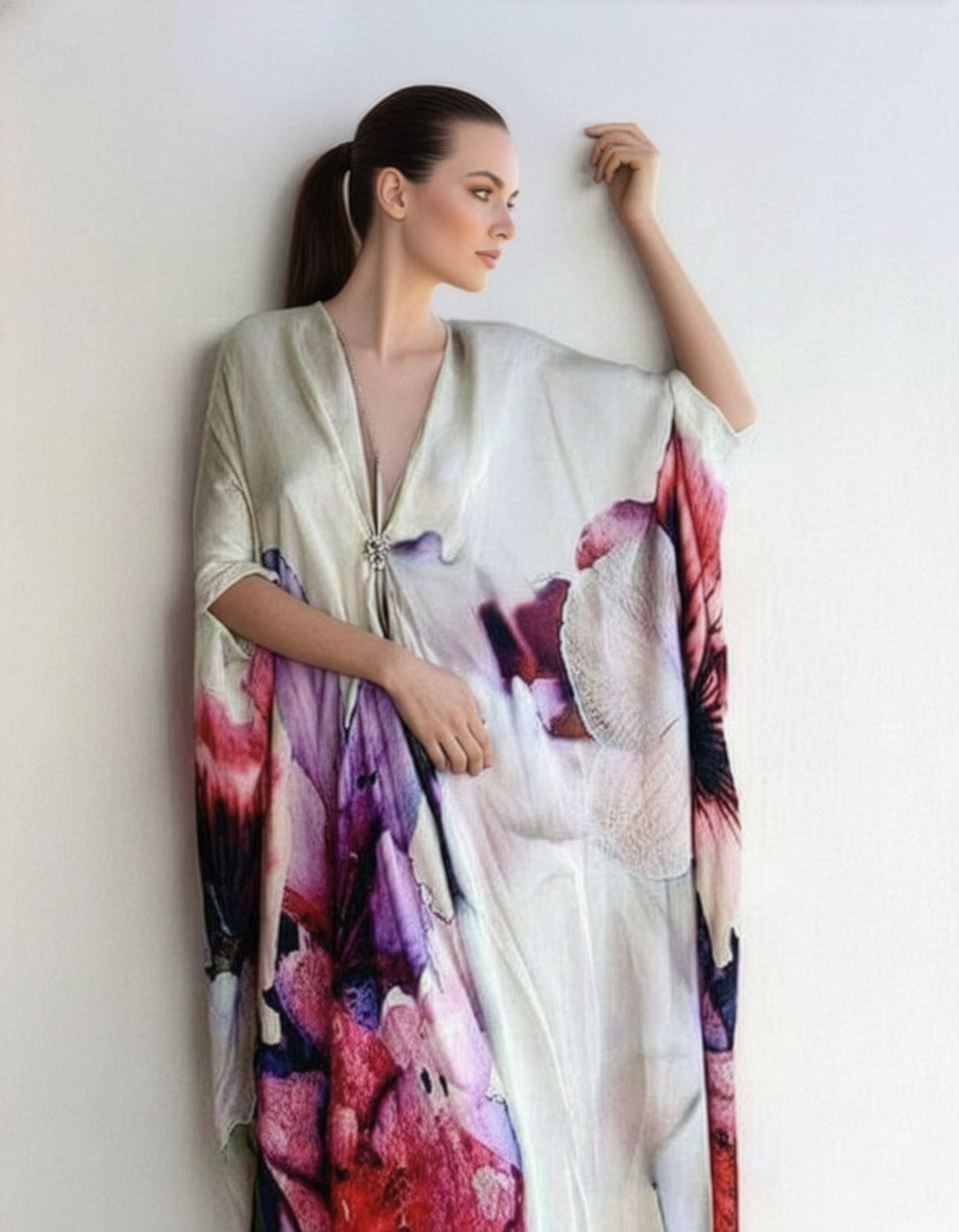 Floral Cream Kaftan Cover Up