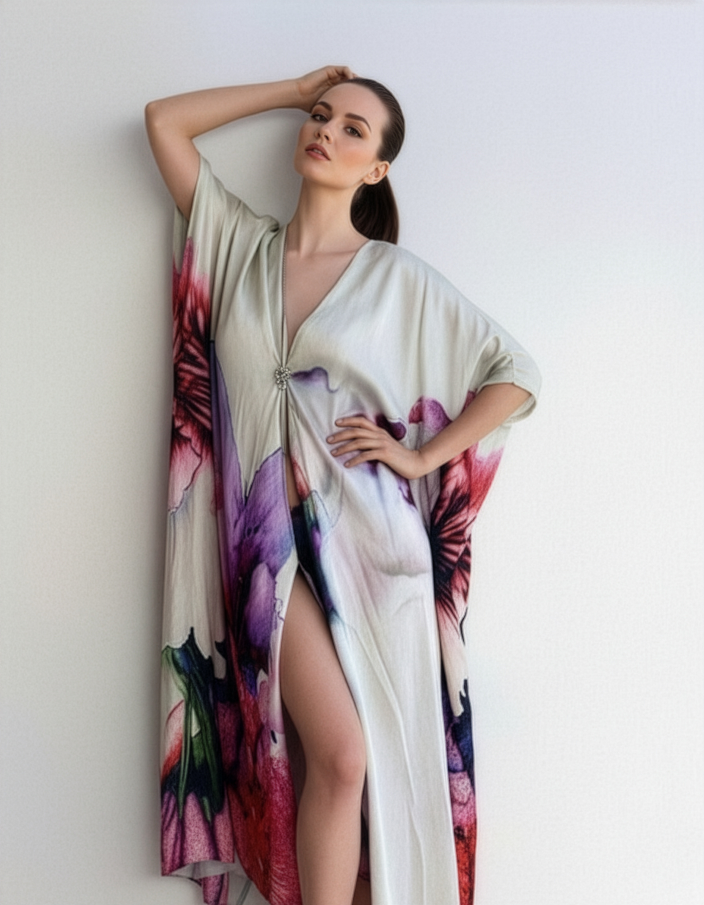 Floral Cream Kaftan Cover Up
