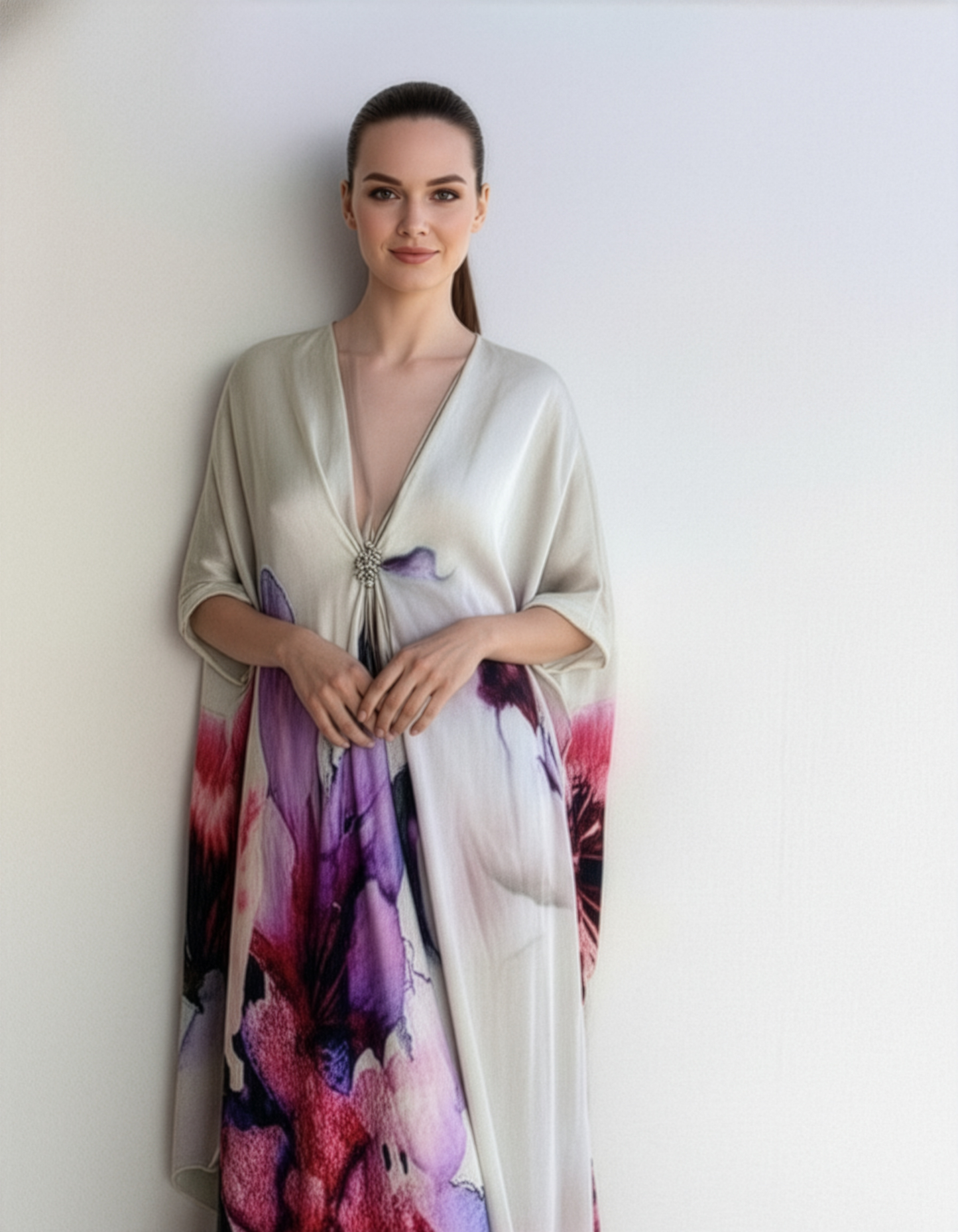 Floral Cream Kaftan Cover Up