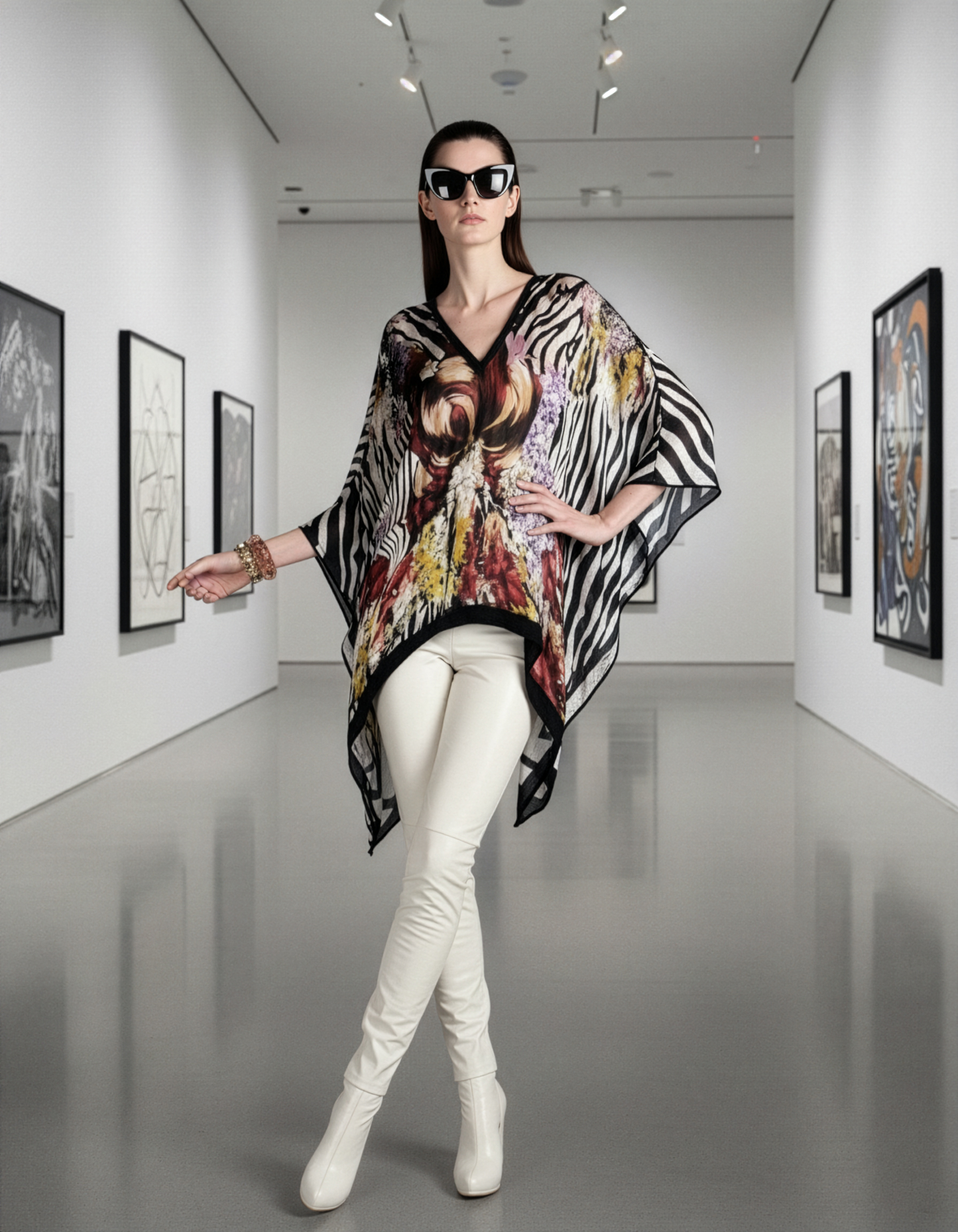 Floral Zebra Abstract Top