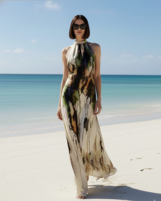 Dripping Paint Halter Gown