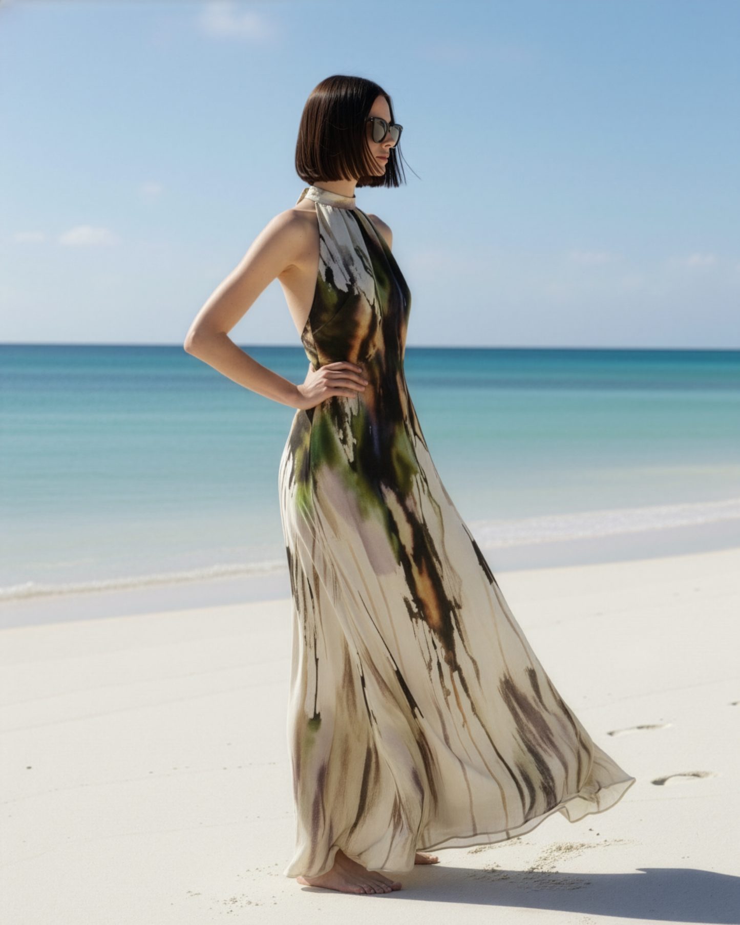 Dripping Paint Halter Gown