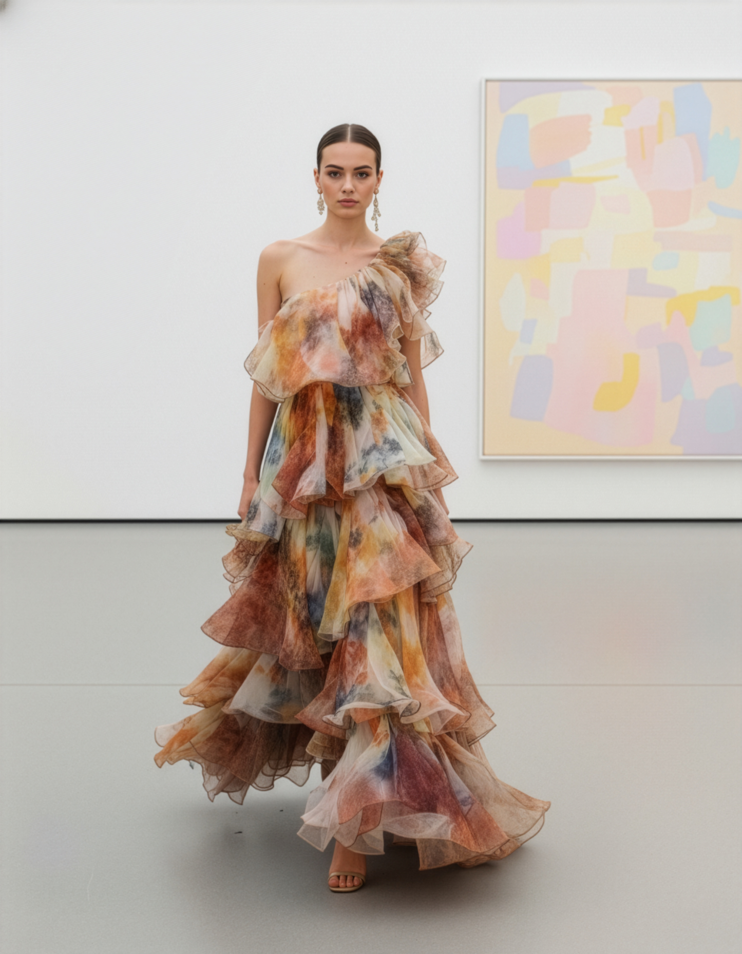 LUXE Pastel Flora Ruffle One Maxi
