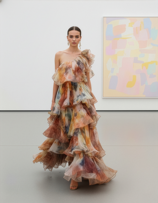 LUXE Pastel Flora Ruffle One Maxi