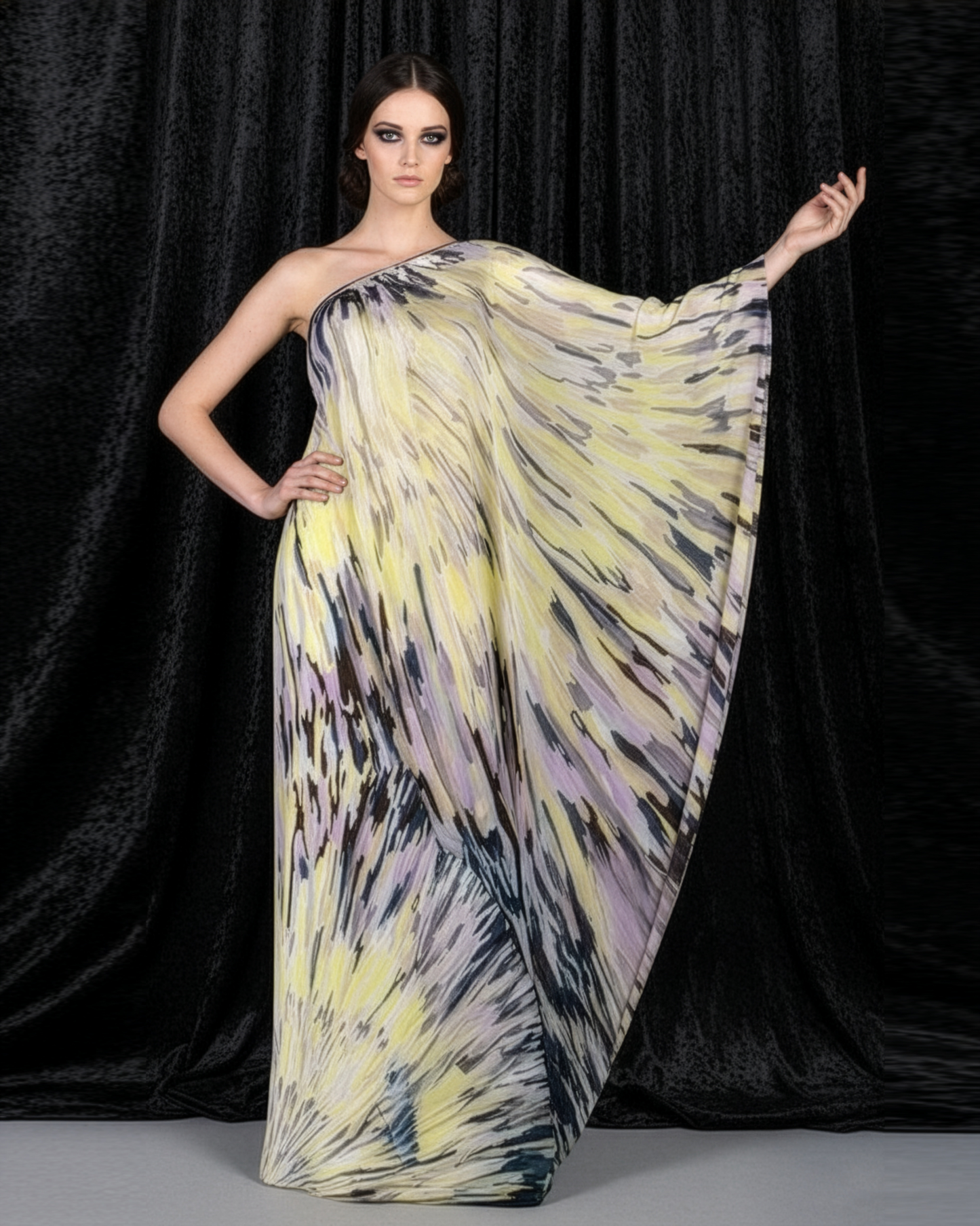 Strokes Purple Yellow Kaftan Dress
